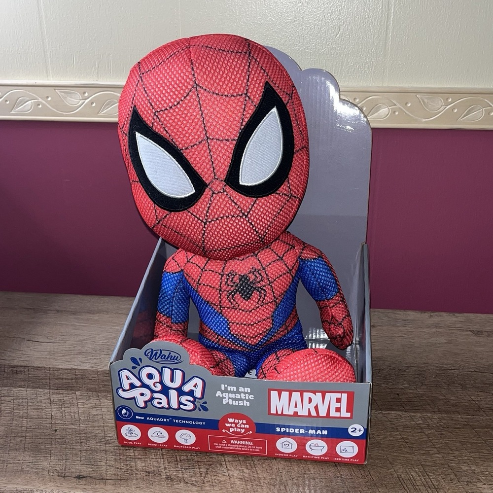 Wahu Aqua Pals Marvel 10" Spider Man Plush Water Toy Pool Or Bathtub Play‎